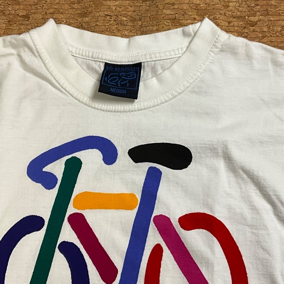 Vintage Bo Bendixen Bike Art Tee Denmark White Medium Unisex 90s Graphic T-Shirt - Picture 9 of 14